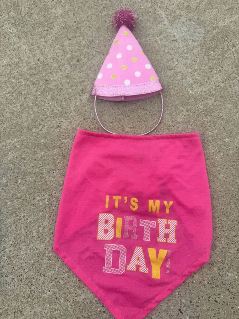 Top Paw It’s My Birthday Dog Bandana w/ Party Hat Pink Knit
